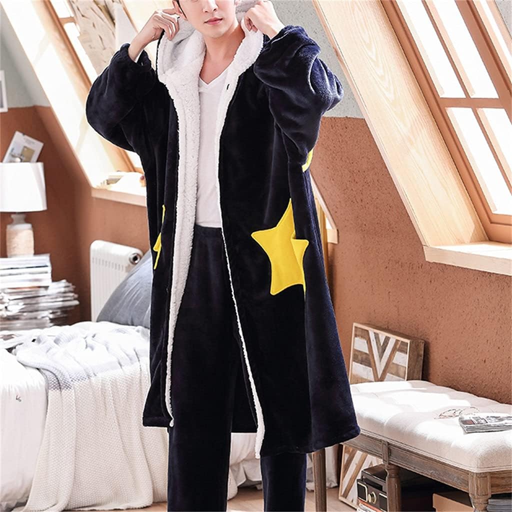 Bathrobe Autumn and Winter Men's Hooded Soft and Comfortable Warmth Thick Bathrobe Home Service