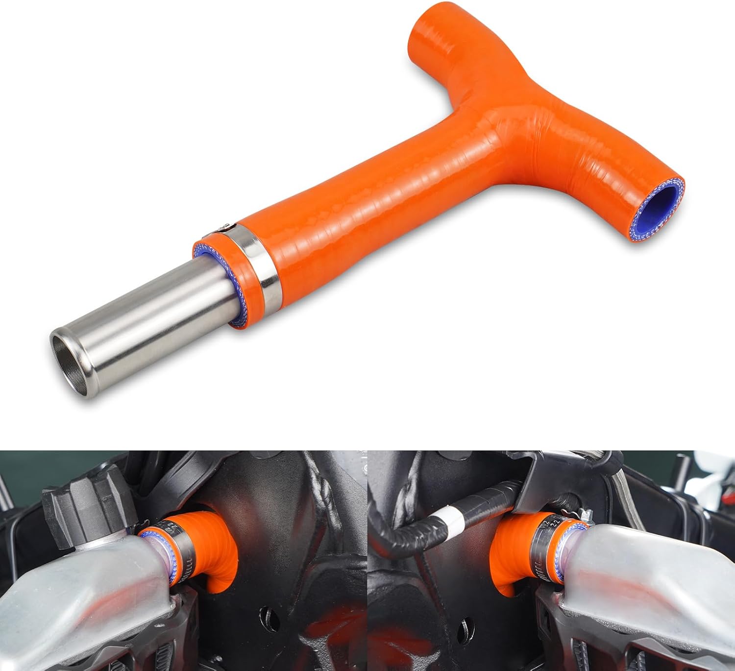 NICECNC Orange Frame T-Piece Hose 210MM Compatible with KTM 125-500 XCW EXC EXCF 2024 125-450 XC XCF SX SXF 2023-2024,Compatible with Husqvarna 125-450 TX FX TC FC 2023-2024,See Fitment