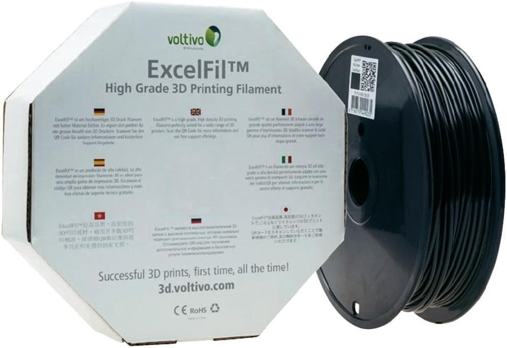 Voltivo ExcelFil ABS Coal Black 2.85mm 3D Printing Filament (1kg/2.2lbs spool)