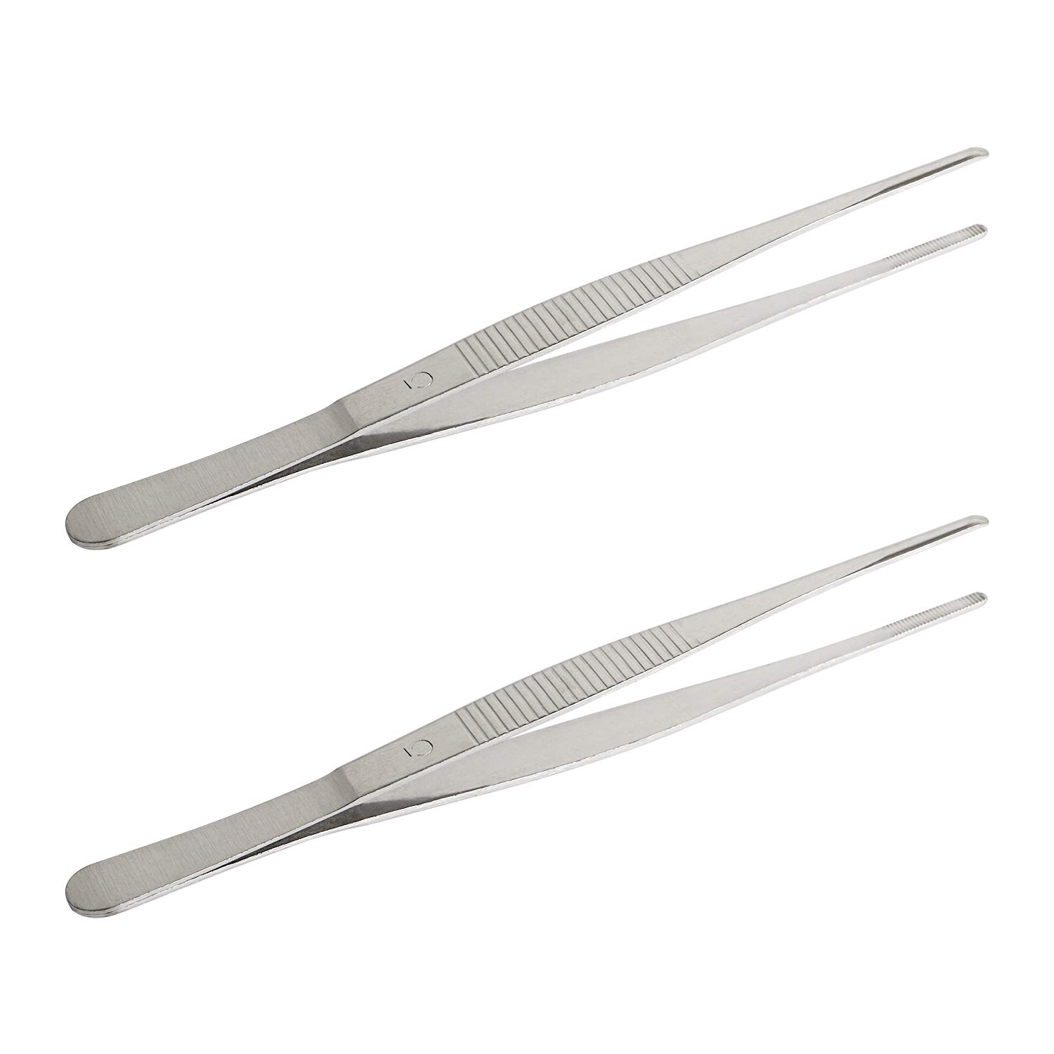 Aoje Link-Electric Silver Aoje-Link Stainless Steel Straight Blunt Tweezers, With Precision Horizontal Serrated Tips, Used For Repairs, Barbecues, Auxiliary Tools, 2Pcs