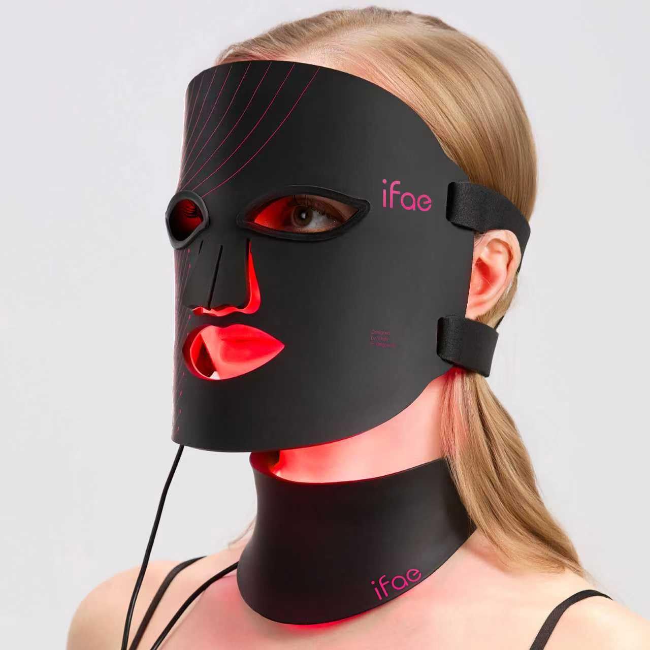 Red Light Therapy Mask for Face and Neck, 7 Colors with NIR Led Face Mask Light Therapy with Eye Protection and Remote, Rechargeable Ergonomic Design for True Anti-Aging Skincare at Home Black