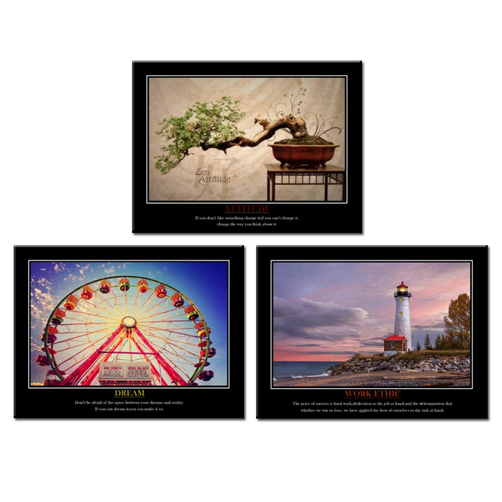 iKNOW FOTO 3pcs Motivational Canvas Quotes Wall Art Motto Inspirational Success Teamwork Canvas Stretched Wood Framed Art Work For Home Room Office Classroom Decor 12x16inchx3pcs