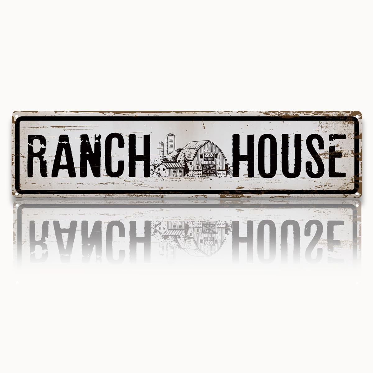 peiyeety Vintage Metal Tin Sign Ranch House Retro Street Sign, Rustic Wall Decor for Home, Farm, Man Cave, Garage, Kitchen, Office, Farmhouse, Patio, Garden, Porch, 4 * 16 inch