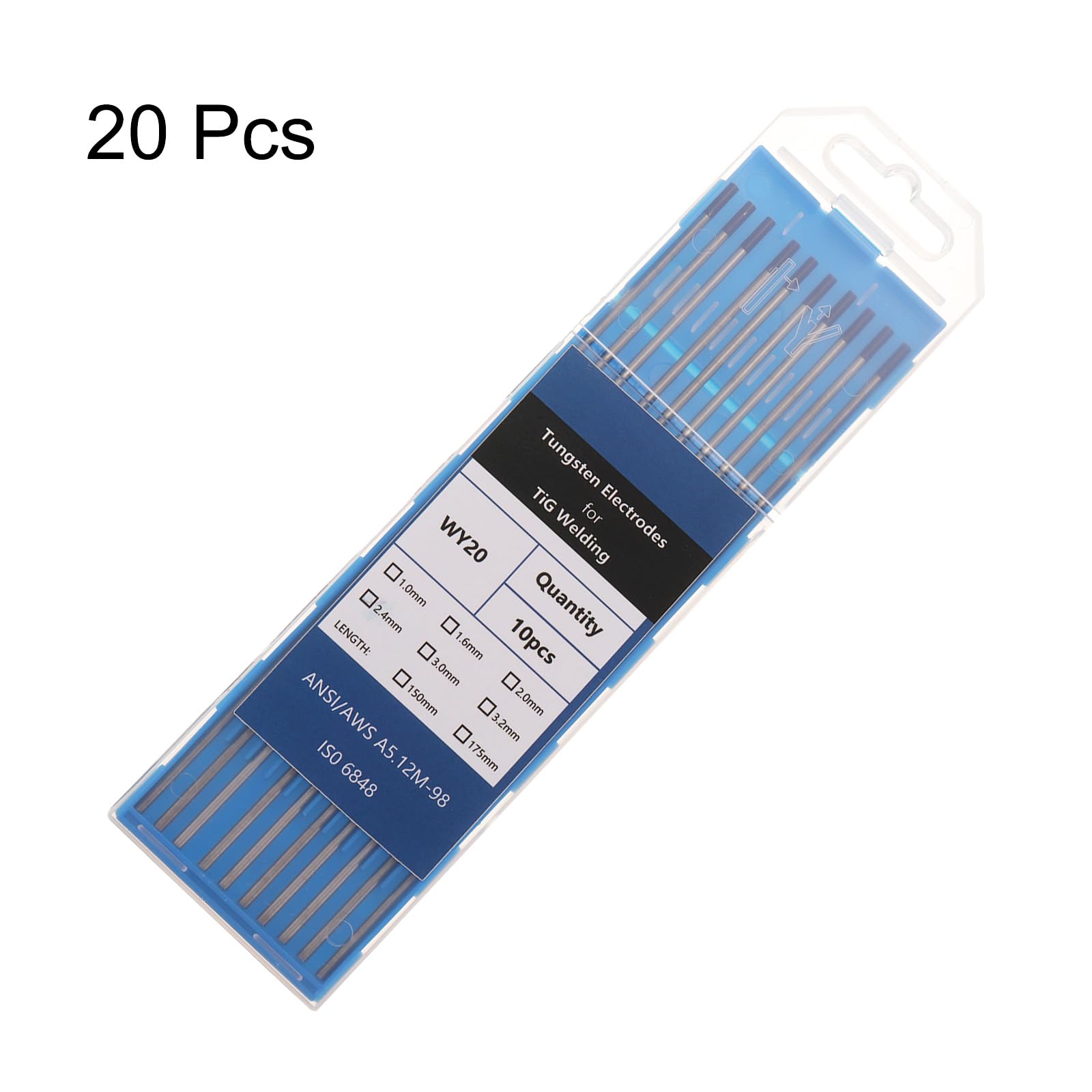 QUARKZMAN 20 Piezas de Electrodos de Tungsteno Para Soldadura TIG 3/32" x 7" 1.8-2.2% Itrio Para Soldadura de Acero Inoxidable, Aleaciones de Aluminio y Magnesio, Azul Oscuro WY20