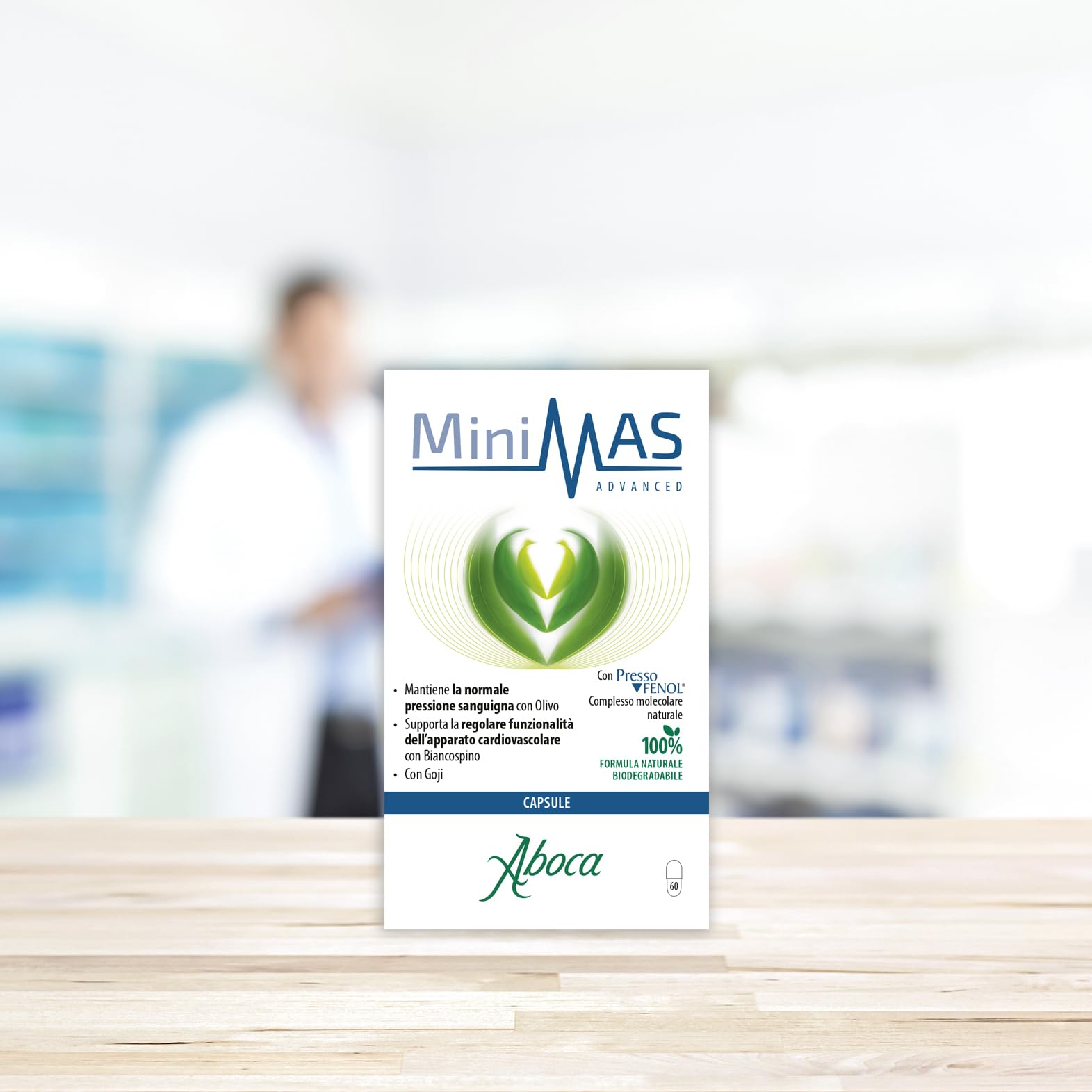 Aboca Minimas Advanced 60 Capsule - Mantiene la Normale Pressione Sanguigna con Olivo. Supporta la Regolare Funzionalità dell’Apparato Cardiovascolare con Biancospino. Con Goji