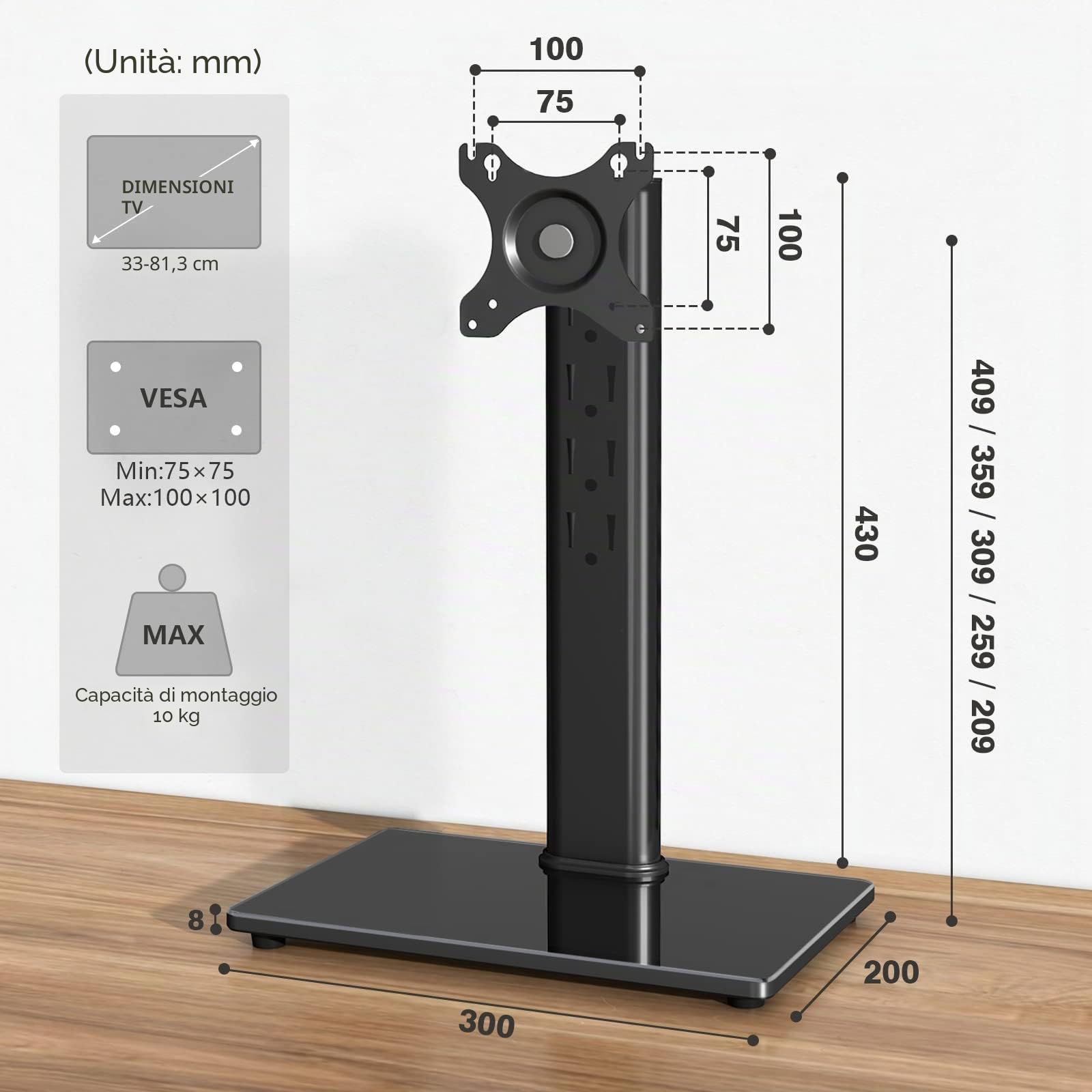 Rfiver Supporto per Monitor per PC Schermo fino a 32 pollici Supporto da Tavolo a Braccio per Ufficio Inclinazione/Girevole/Rotazione/Altezza Regolabile Supporta Max 10 kg MS1001