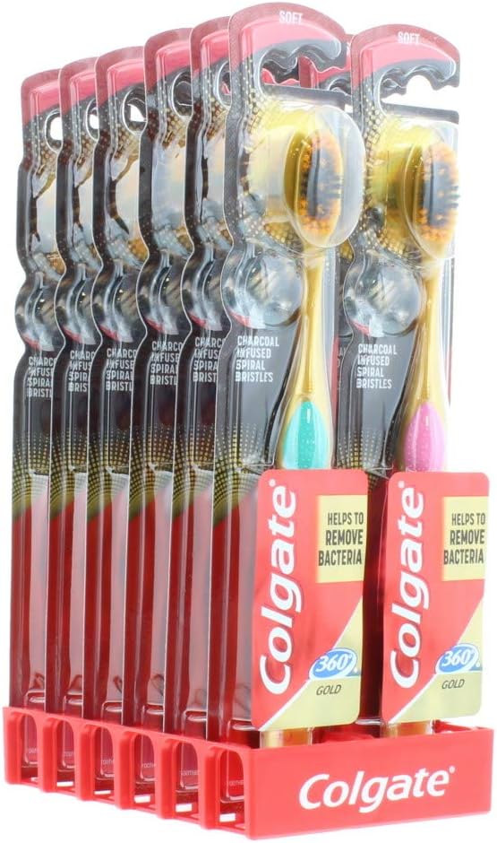Toothbrush 360 Charcoal Gold Soft CDU 12 Count