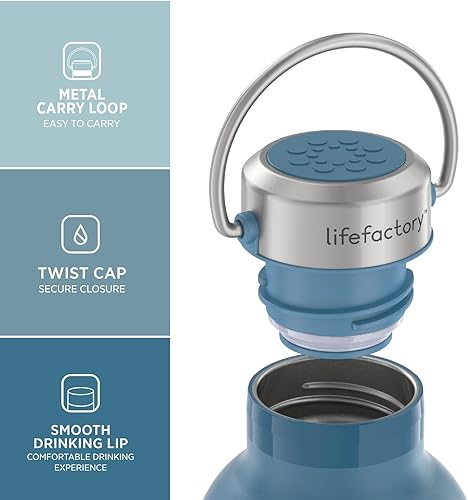 Miniatura 2 de Lifefactory Botella deportiva de acero inoxidable con aislamiento al vacío de 20 onzas, Dark Denim