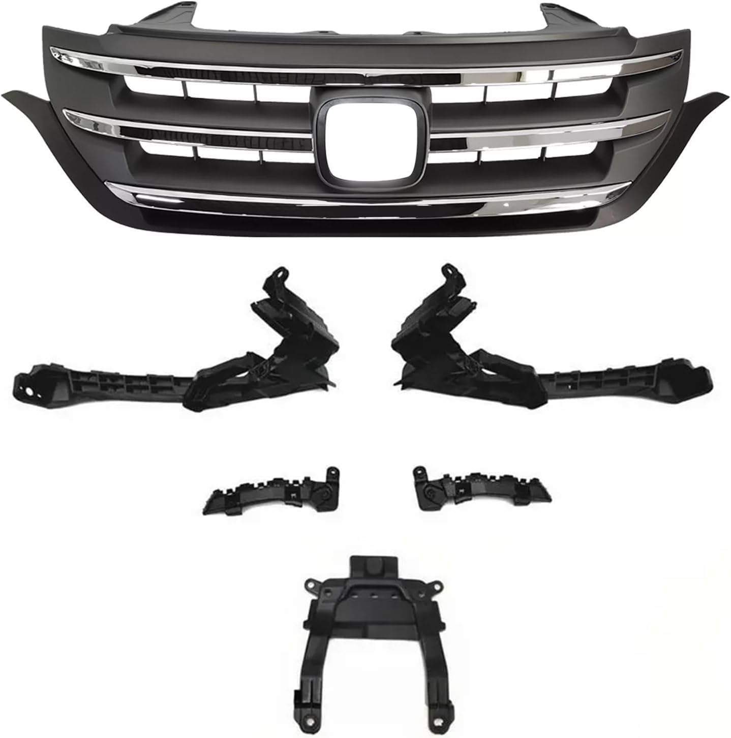 Front Bumper Grille With 5pcs Support Brackets Fit For 2012-2014 Honda CRV CR-V 4-Door Front Upper Grille Grill Chrome Trim Replacement