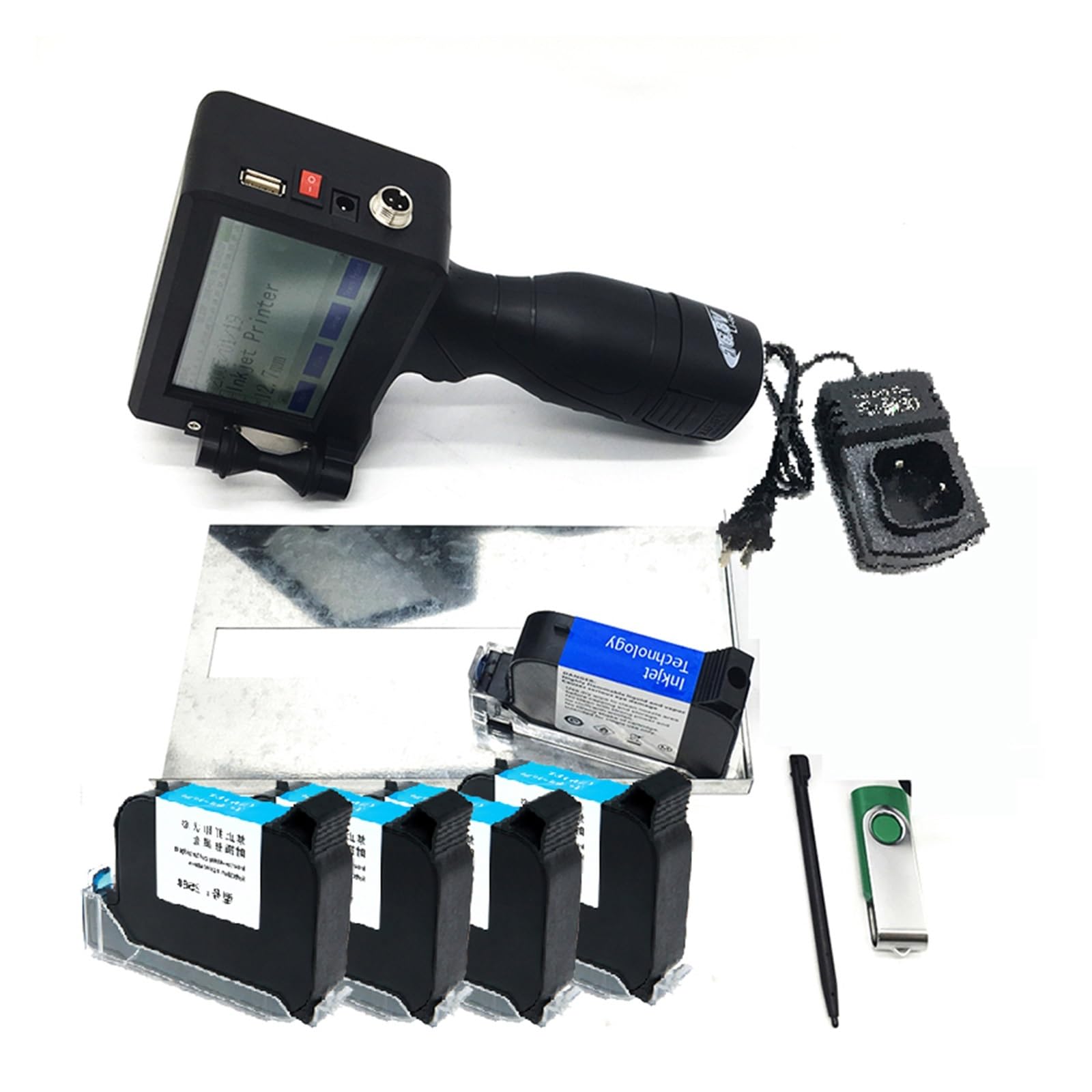 MYUYEE Portable Inkjet Coder, Inkjet Printer 12.7Mm Fast Drying 4.3 Inch Touch Screen Qr Code/Label Printer Inkjet Usb Handheld Inkjet Printer (1 Printer 5 Ink 1)