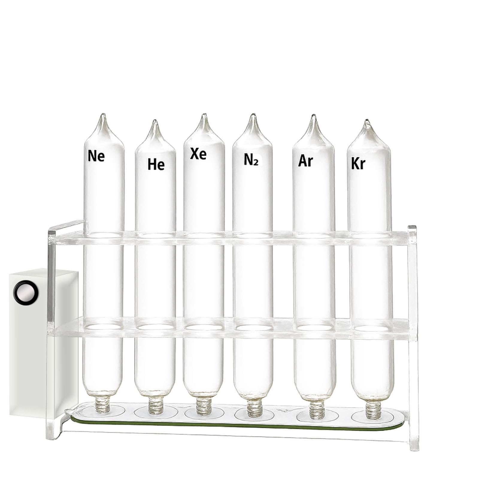 Noble Rare Luminous Gases Element Collection, 99.999% Noble Gas Glow Tubes Set, Include He,Ne,Ar,Kr,Xe,N2,O2,H₂,CO2,Air, for Collection, Display,Teaching, Without Excitation Base(Excitation base)