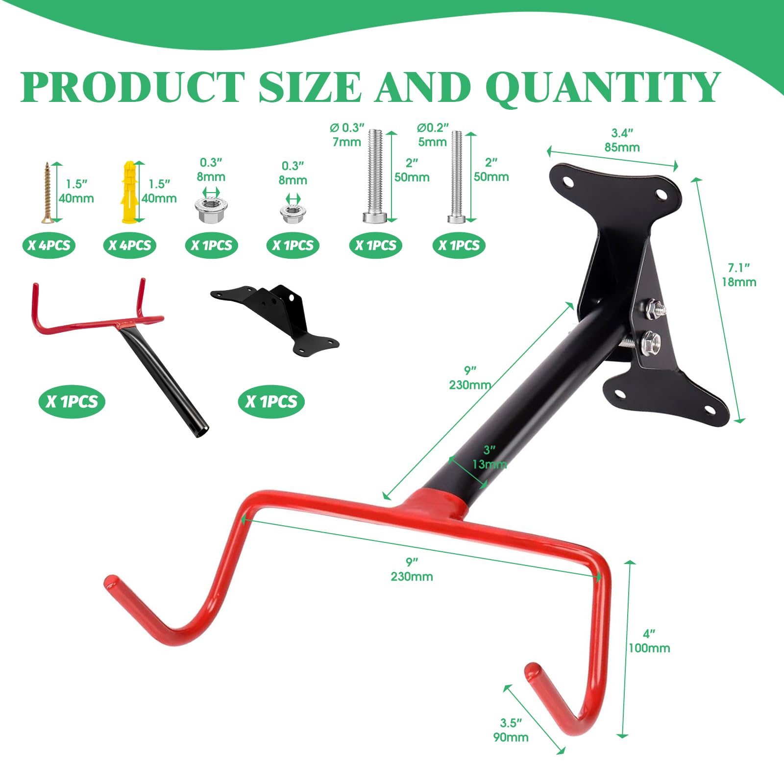 Yauhar 1 Pack Bike Wall Mount Hanger with Mounting Screws, Horizontal Foldable Bicycle Indoor Storage Rack - Image 2