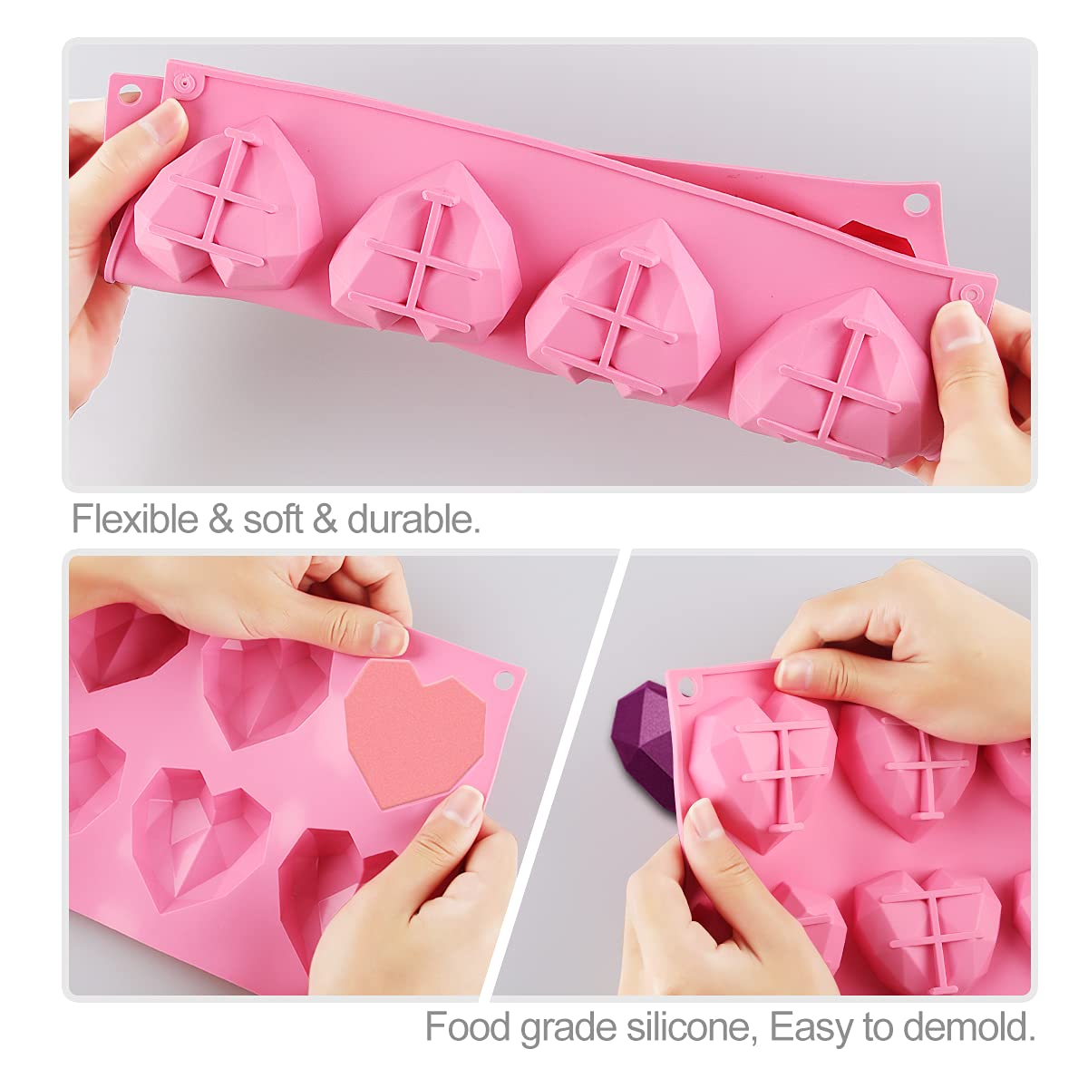 Stampo per Torta a Forma di Cuore, Stampo in Silicone a Forma di Cuore, Stampo in Silicone per Caramelle, Stampo 3D in Silicone Per Dolci, Stampo Riutilizzabile per Torta e Cioccolato Alfanumerico