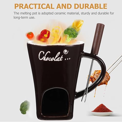 Miniatura 3 de Luxshiny Calentador de queso de cerámica, taza de fondue desmontable, taza de chocolate personal para derretir con tenedor, olla de fondua, vela de
