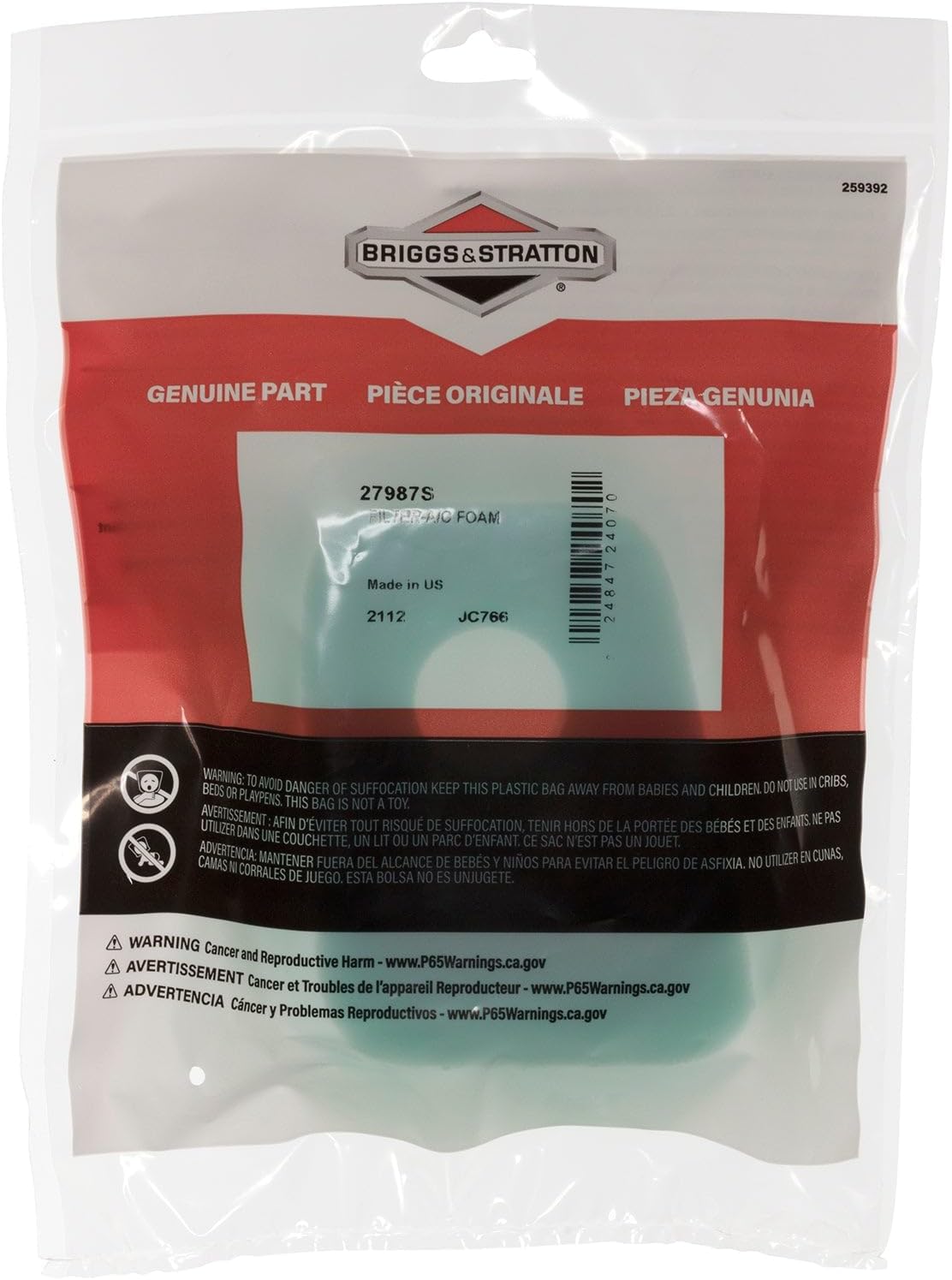 Briggs & Stratton 4108 5-Pack of 27987S Air Filter Foam Element