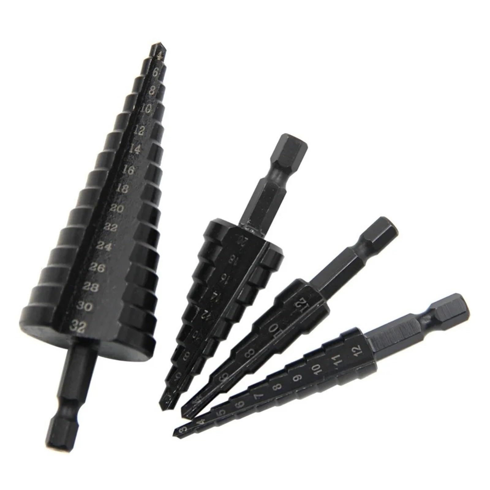 Broca escalonada HSS Vástago Hexagonal, broca escalonada negra de ranura recta, 3-12/4-12/4-20/4-32mm, juego de herramientas de taladro de torre escariado, 3 uds.(Big 3Pcs Set)