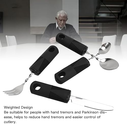 Miniatura 4 de Parkinsons Patients Adaptive Weighted Utensils Set, Stainless Steel Material with Ergonomic Black Handle for Arthritic Hands, Weighted Utensils