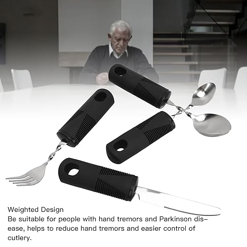Miniatura 2 de Cubiertos con peso para pacientes con Parkinson Artrítico Ayuda para la artritis, cuchara temblor mano, tenedor, cuchillo adaptativo