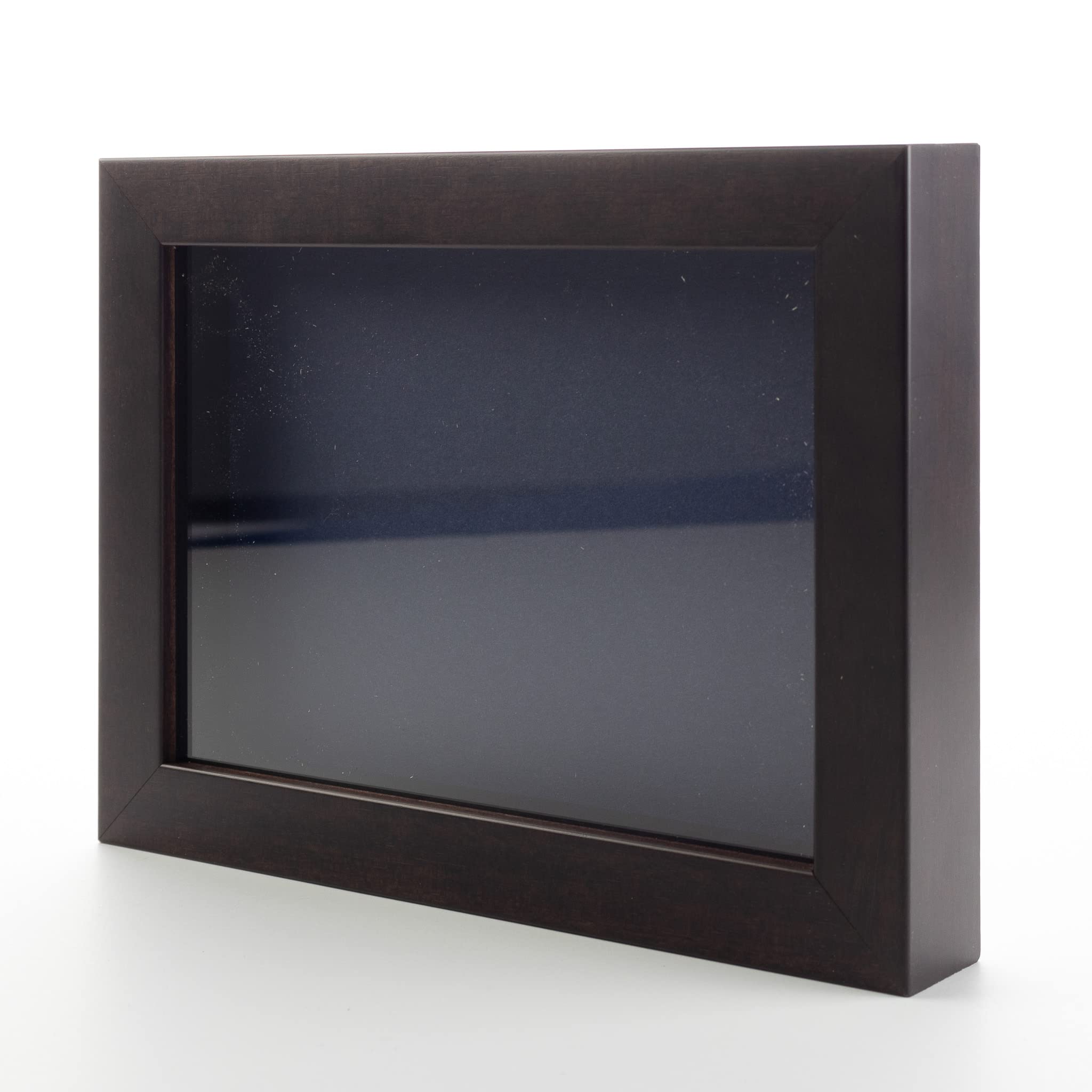 Dark Brown 12x24 Shadow Box Solid Wood Display Frame with Navy Acid-Free Backing UV Acrylic & Hanging Hardware | 3/4