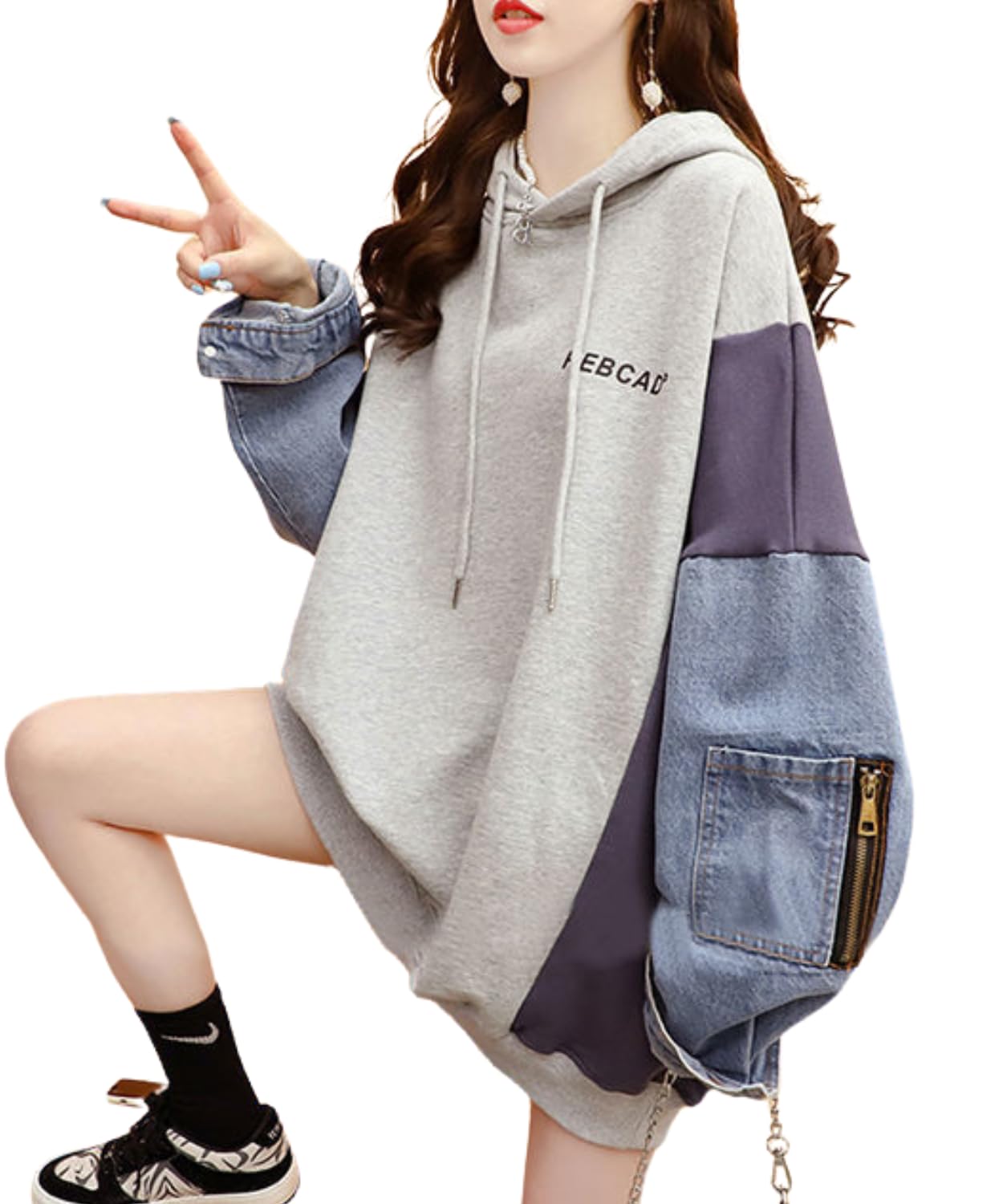 極美品 エルロデオ ジップアップパーカー 異素材 デニム切り替え フリーサイズ Amazon.co.jp: [Dep Club] 異素材×ゆったり レディース パーカー