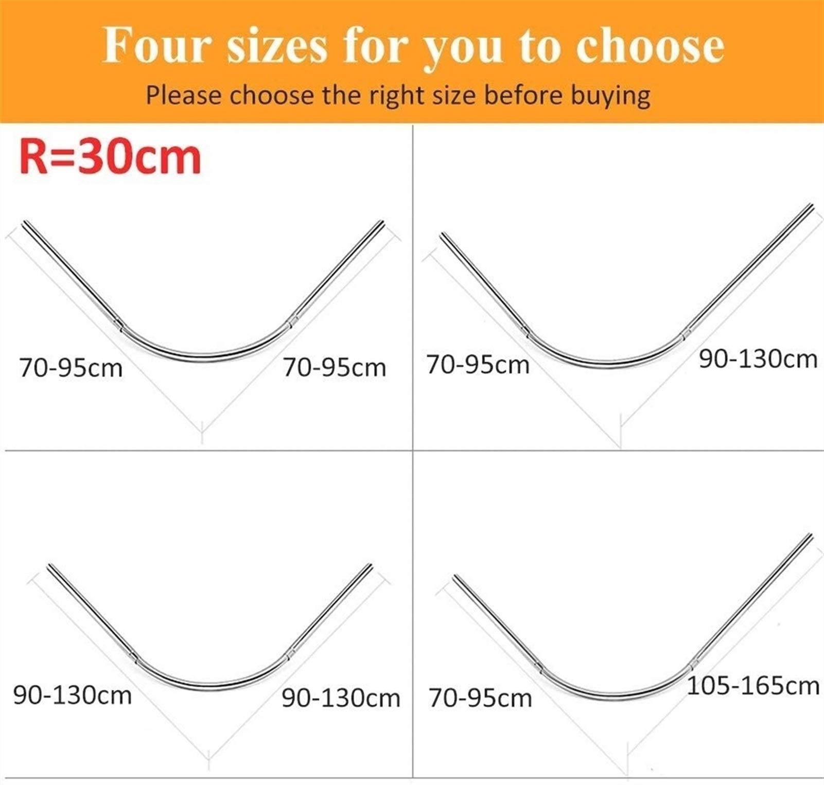 Genérico Barra Extensible Curva para Cortina de Ducha - Sin Necesidad de taladrar, riel en Forma de L de Acero Inoxidable para bañeras, tamaño Ajustable de 70-95 x 90-130 cm - Fácil instalación, eleg