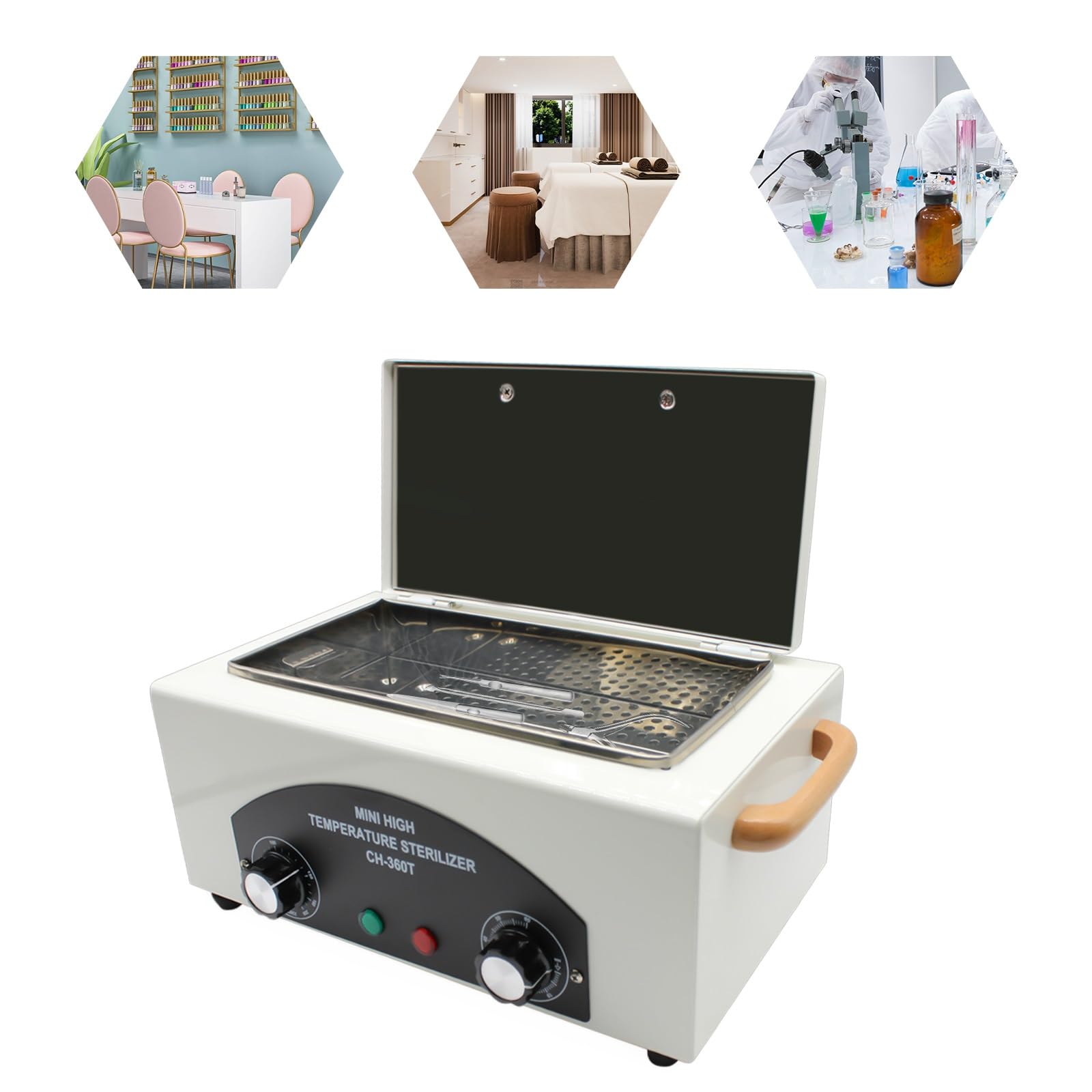 Esterilizador de aire caliente desinfección CH-360T – Dispositivo de esterilización para cuidado de pies, tatuajes y uñas desinfección – 220 °C temperatura máxima