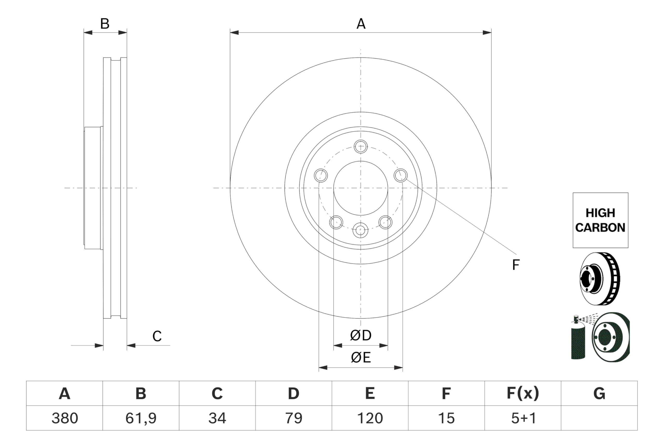 BOSCH Disco Freno BD2019 - Disco Freno Solido di 380mm - Asse Anteriore - Conforme al regolamento ECE-R90 - Lunga Durata, Anticorrosione Avanzata - 1 Disco