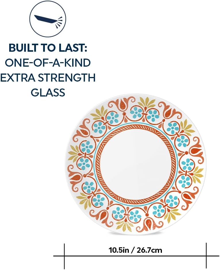 Corelle Vitrelle 10.25" Dinner Plates Set, Triple Layer Glass and Chip Resistant, Lightweight Round Plates, 6-Piece Terracotta Dreams
