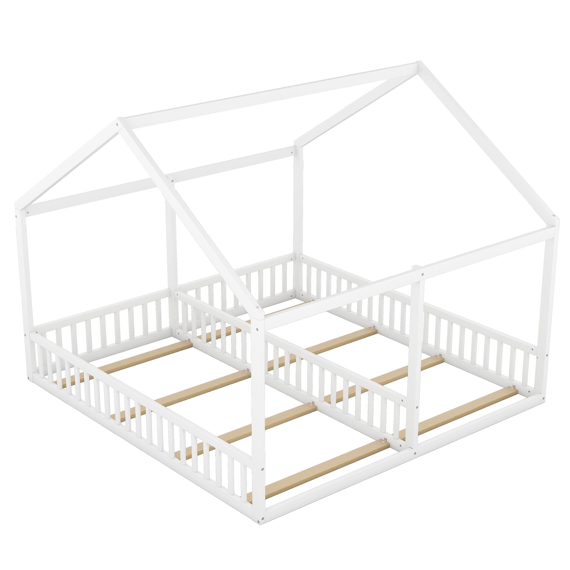 Rtopsu Letto per Bambini Letto Matrimoniale 90x200 cm, Letti a Soppalco con Rete a Doghe in Legno per 2 Ragazzi, Letti Casa con Protezione Anticaduta, Bianco, Senza Materasso