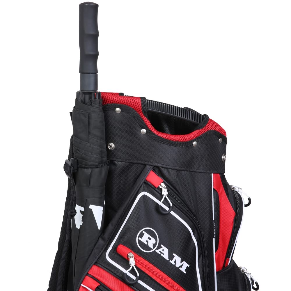 Ram Golf Bolsa ACCUBAR para Buggy/Carrito DE Golf con Sistema Divisor DE 14 VÍAS DE Longitud Completa, Negro/Rojo