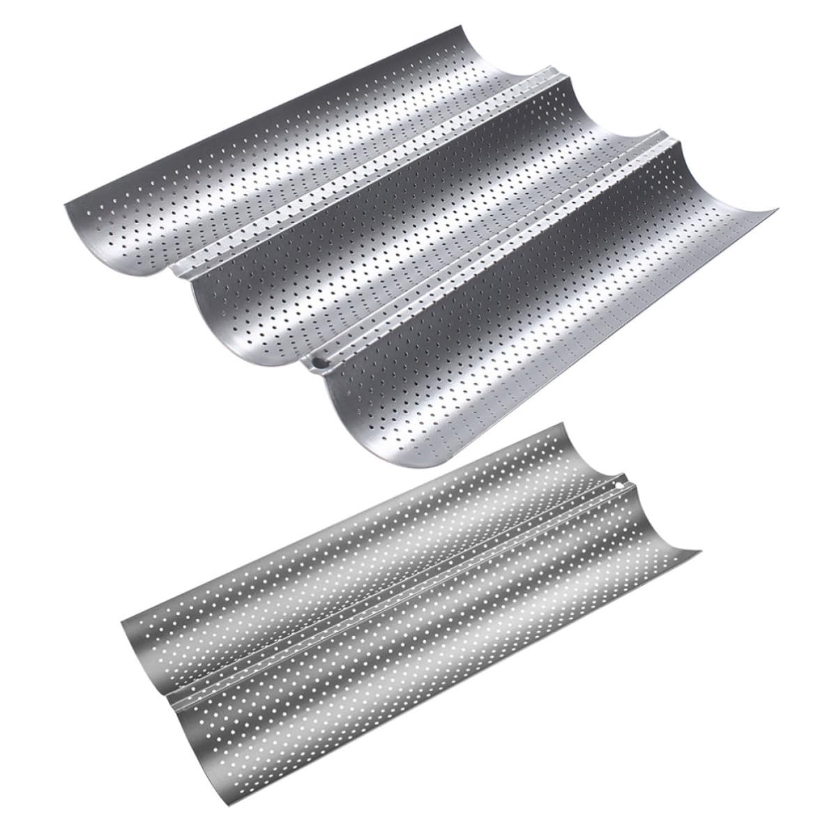 Antiadherentes 2 Moldes para Hornear Baguettes de Acero Inoxidable Plata y Fáciles de Limpiar, Ideales para Cocina en Casa y Panadería Casera
