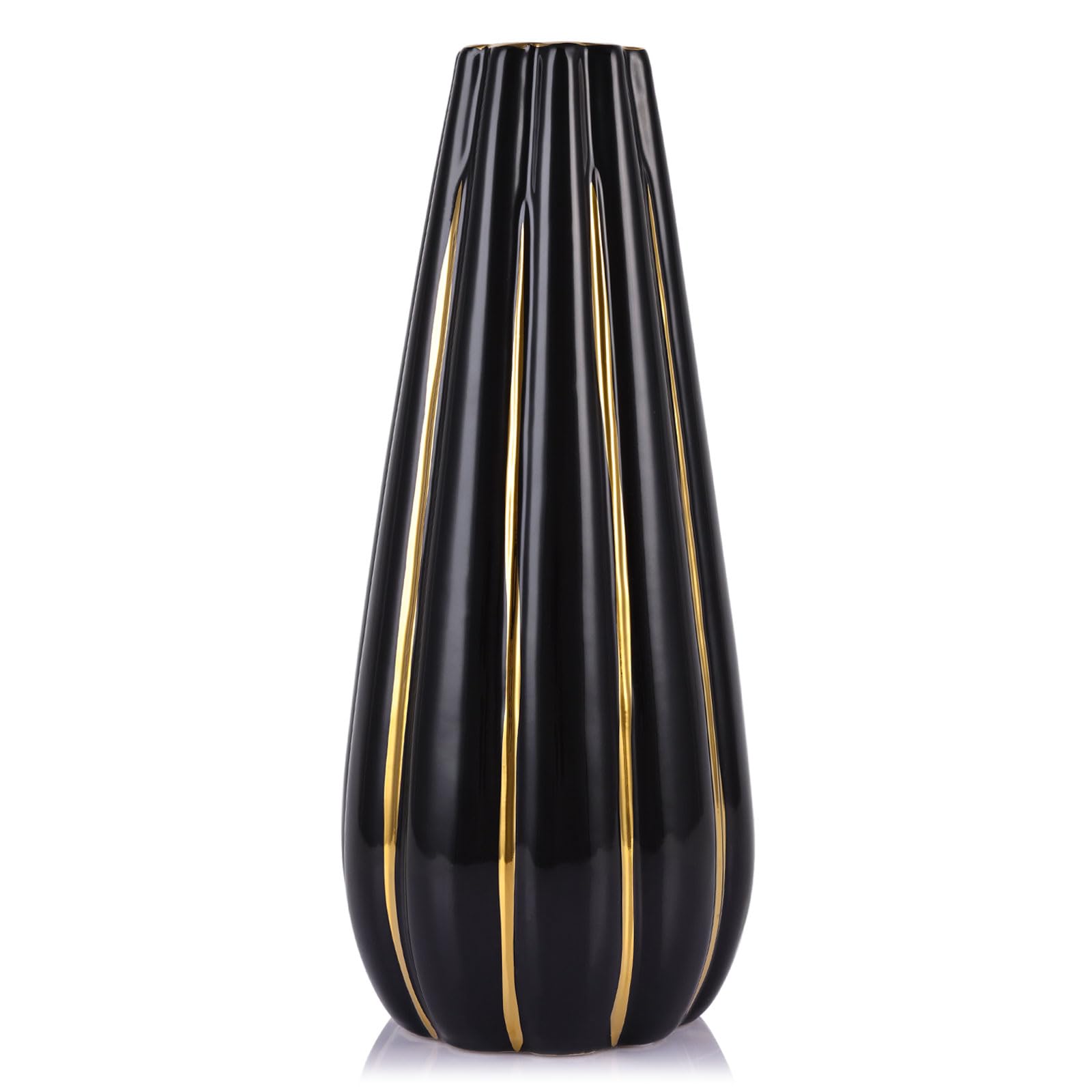 Jarrón negro y dorado de 11.8 pulgadas para decoración del hogar, jarrones altos de cerámica modernos para sala de estar y centros de mesa, perfecto para hierba de las pampas