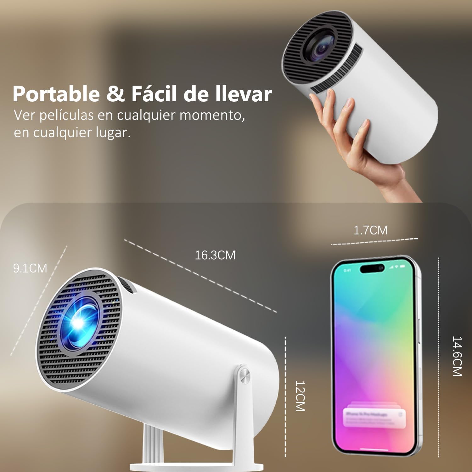 Mini Projector with Bluetooth, 4K Support 130" Screen Movie Projector with Auto Focus & Keystone, 5G+2.4G WiFi 6 Connection, 180° Rotatable Vision for Home Cinema, Laptop, Smartphone — view 5