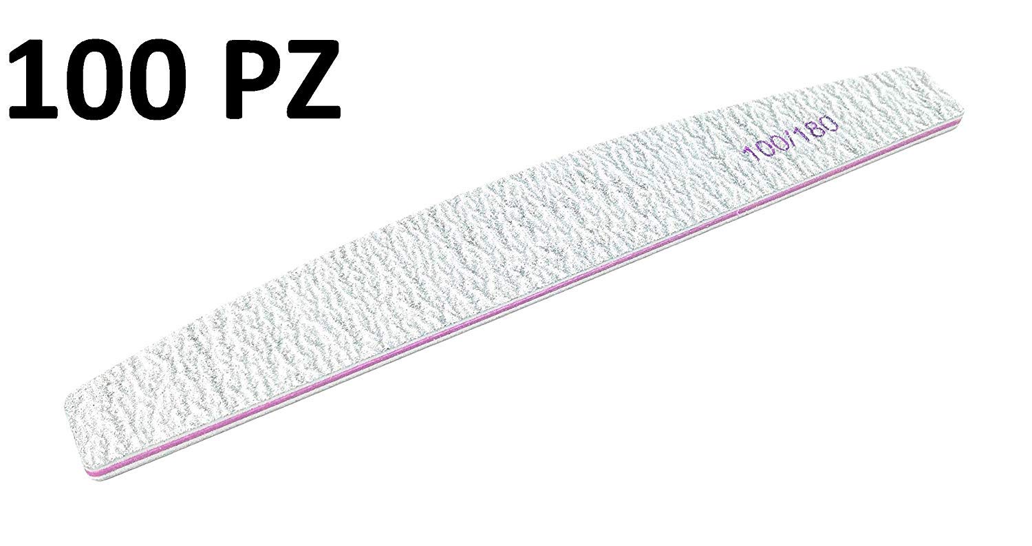 100 Lime A Mezza Luna Bilaterale Grana 100/180 Per Ricostruzione Unghie Nail Art