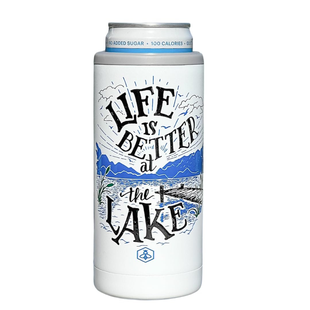 Biddlebee Skinny Can Cooler for Slim Beer & Hard Seltzer | 12oz Double Wall Vacuum Insulated Drink Holder | Beach Gifts for Women | Gifts for Best Friend, Birthday Gift, Girls Trip & Vacation