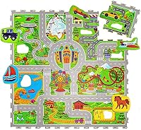 Hakuna Matte Straße Puzzlematte Baby 120x120 cm – Autoteppich Kinder 16 Platten, 11 Autos – 20% dickere & weichere Spielmatte – schadstofffreie, geruchlose, Pflegeleichte – plastikfreie Verpackung