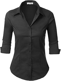 Womens Slim-Fit 3/4 Sleeve V Neck Casual Work Shirts Top...