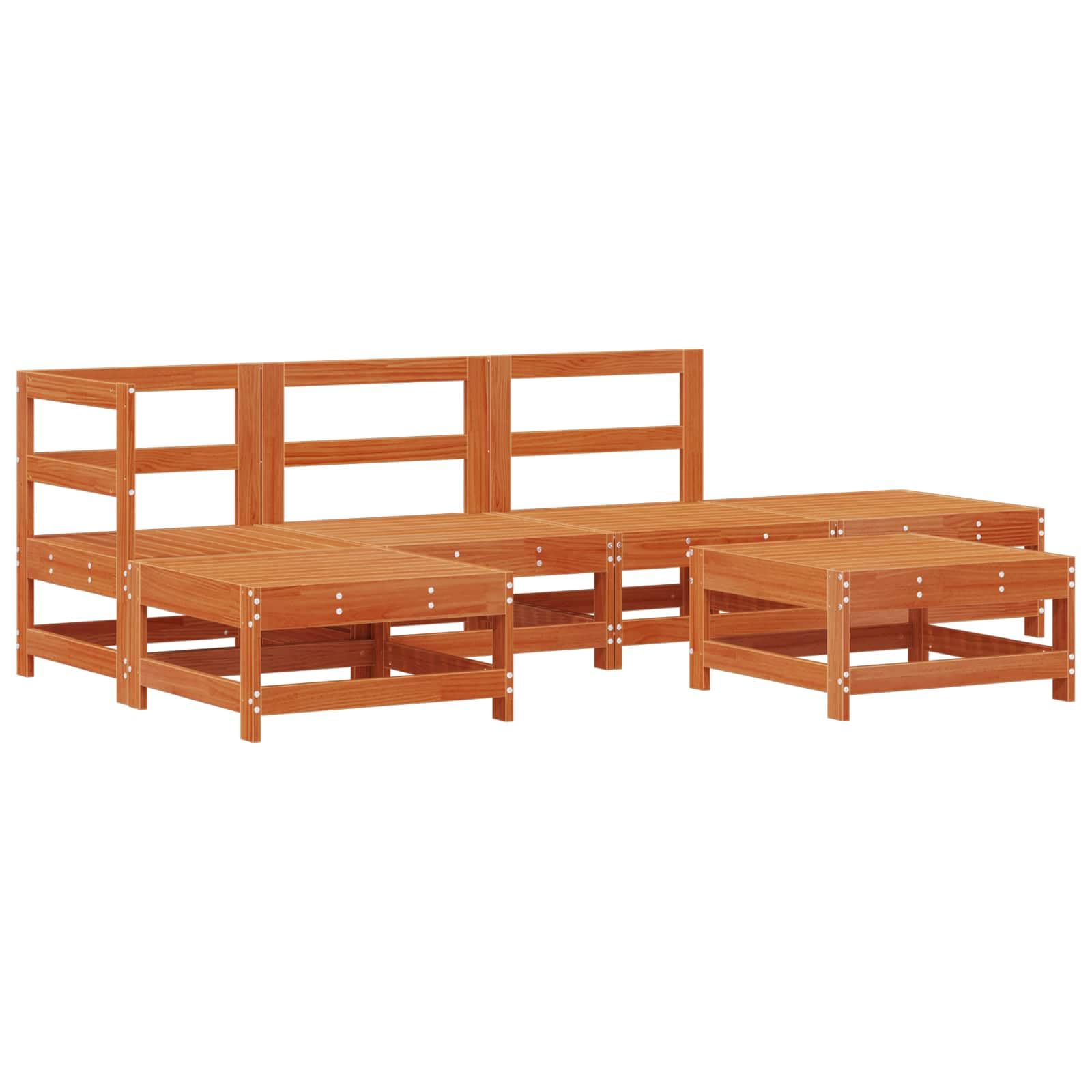 Makastle Salon de Jardin Modulable Brun Ciré 248 x 124 x 70,5 cm 62,7 kg en Pin Massif, Assemblage Requis, 5 Pièces