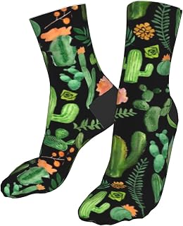 IUBBKI Walking Socks Green Cactus On Black Background Running Socks Sustainable Office Socks Comfortable Athletic Socks For Work Football Camping