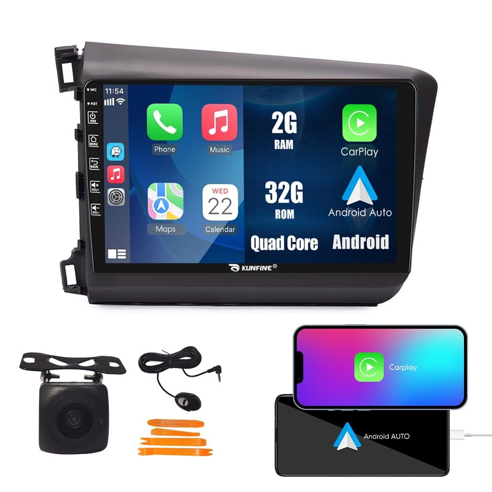 Kunfine Car CarPlay Android Auto Navigation Stereo GPS Radio Reverse Camera Display 9