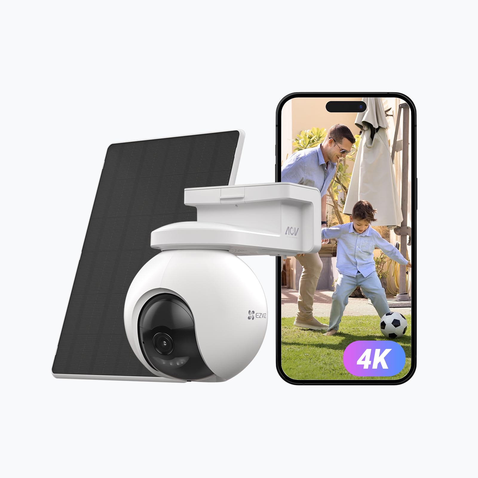 EZVIZ 4K Solar Camera Outdoor Wireless + 5W Solar Panel, AOV Tech Low Energy Consumption, Colour Night Vision, Auto Tracking, Human Vehicle Detection, Two Way Audio, Sound Light Siren, CB8 Pro Kit