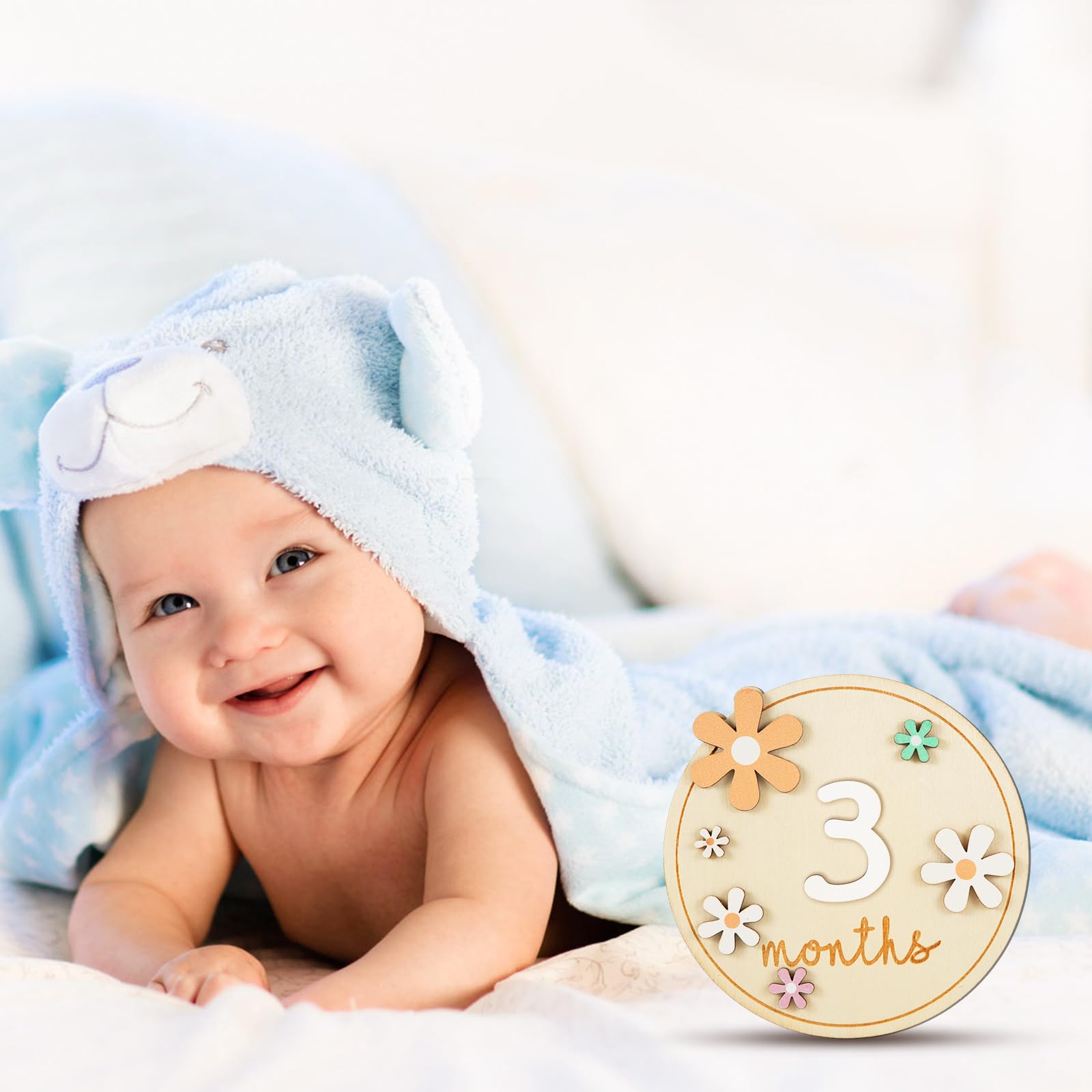Znak Miesiaca Dziecka, z 11 Numerami Akcesoriów Drewniane Kartki Miesieczne Dzieci Urocza Pamiatka Dziecka Tabliczki Noworodków Dekoracje Rekwizyty Fotograficzne na Baby Shower Nowi Rodzice