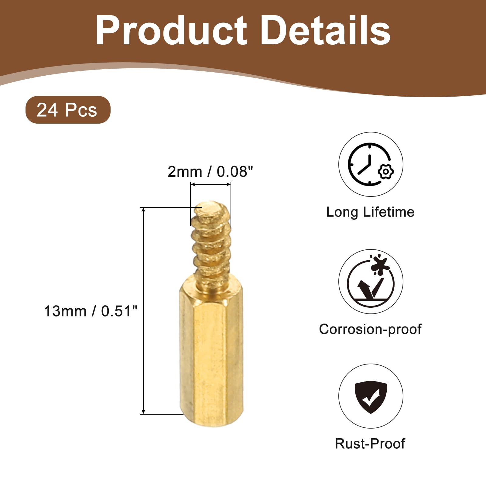 PATIKIL 24pcs M2 Male to Female Self-Tapping Hex Standoffs Spacers Pillars, M2 8+5mm Brass Motherboard Standoffs Copper - Image 2