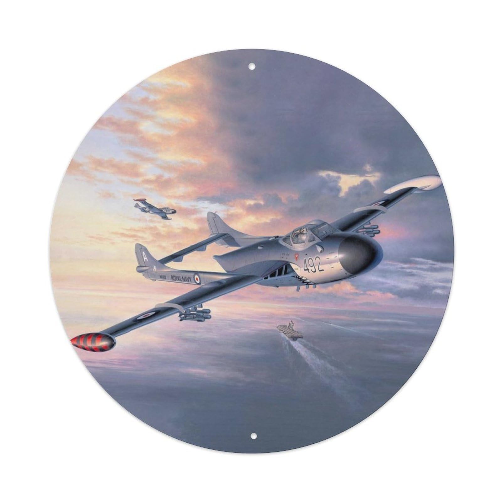 Vintage Military Aircraft Sea Venom WW2 Fighter Plane Vintage Metal Tin Sign Plaque Wall Decor for Cafe, Club Bar, Office, Garden Metal Poster 8x8Inch