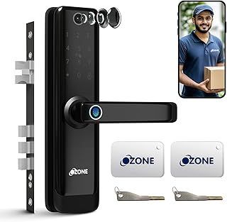 Ozone Smart Door Lock with Camera | Wi-Fi Enabled 6 Way Access Fingerprint, Password, RFID, App, OTP Unlock, Emergency Key...