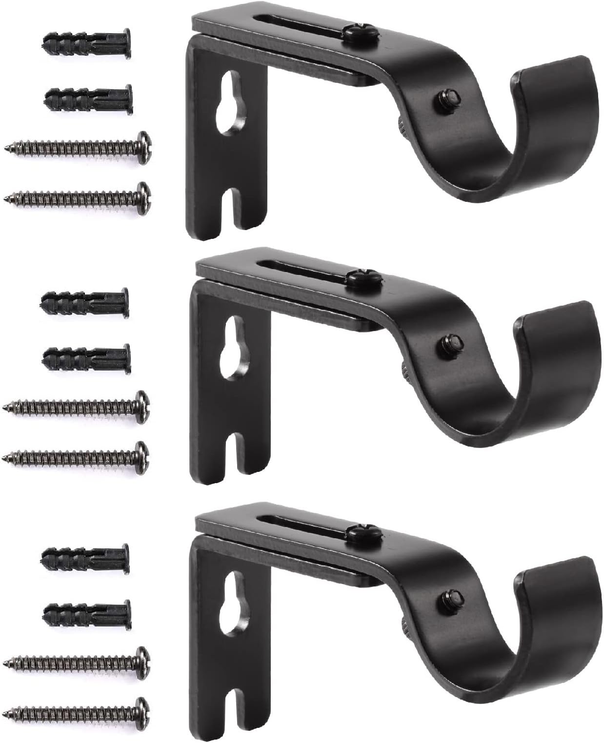 Creatyi Adjustable Curtain Rod Brackets - Heavy Duty 1 Inch Curtain Rod Support (3 PCS, Black)