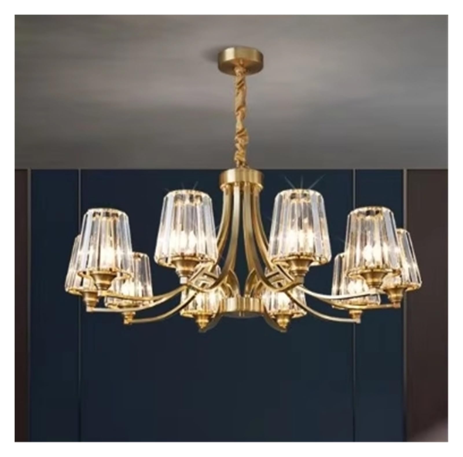 KLXSIVU Chandelier for Living Room Bedroom Dining Luxury American Copper Pendant Light Home Lighting Fixture,One Color-10 Heads