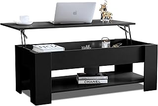 Coffee Table With Storage, Lift Up Coffee Table For Living Room, Wooden Black Coffee Table With 1 Shelf Large Hidden Storage Rectangular Lift-Top Sofa End Tea Tables for Living Room Furniture, Black