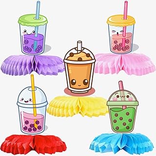 5 Pcs Boba Pool Party Party Honeycomb Centerpieces Birthday Decorations for Bubble Tea. Milk Tea Boba Party Theme Table Toppers