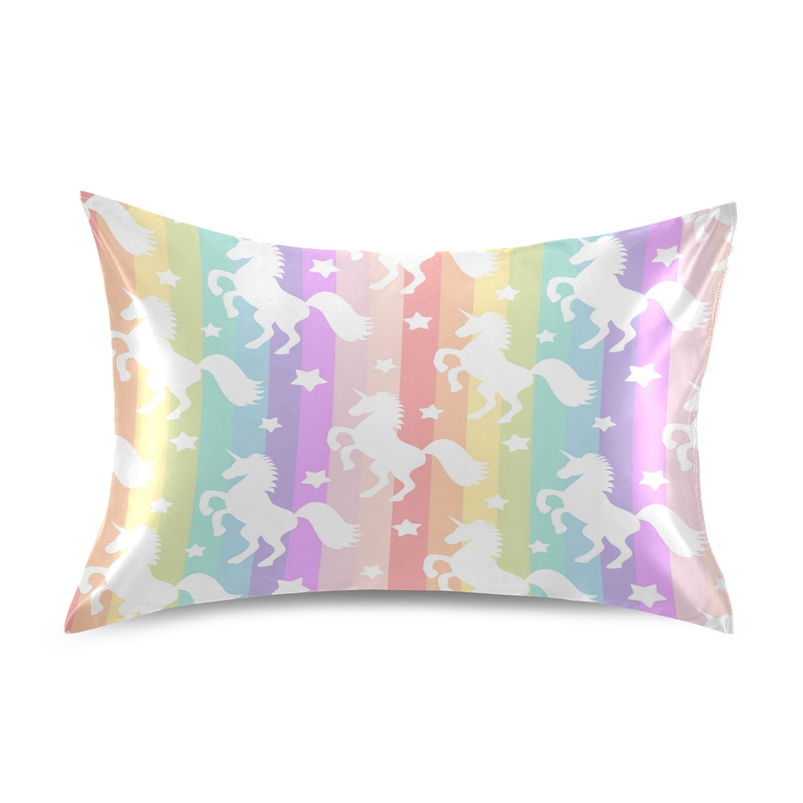 Ombra Satin Kissenbezug für Haar und Haut, Queen Size Cute Unicorn Rainbow Stripe Dekorativer Kissenbezug mit Umschlagverschluss Kissenbezug für Schlafzimmer Hotel